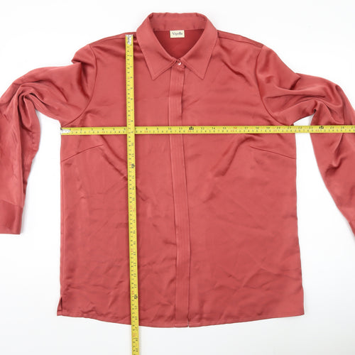 Viyella Women’s Red Satin Polyester Button-Up Shirt UK 14