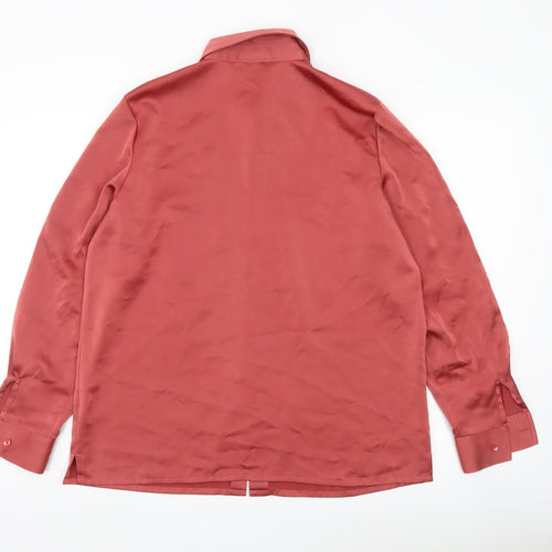 Viyella Women’s Red Satin Polyester Button-Up Shirt UK 14