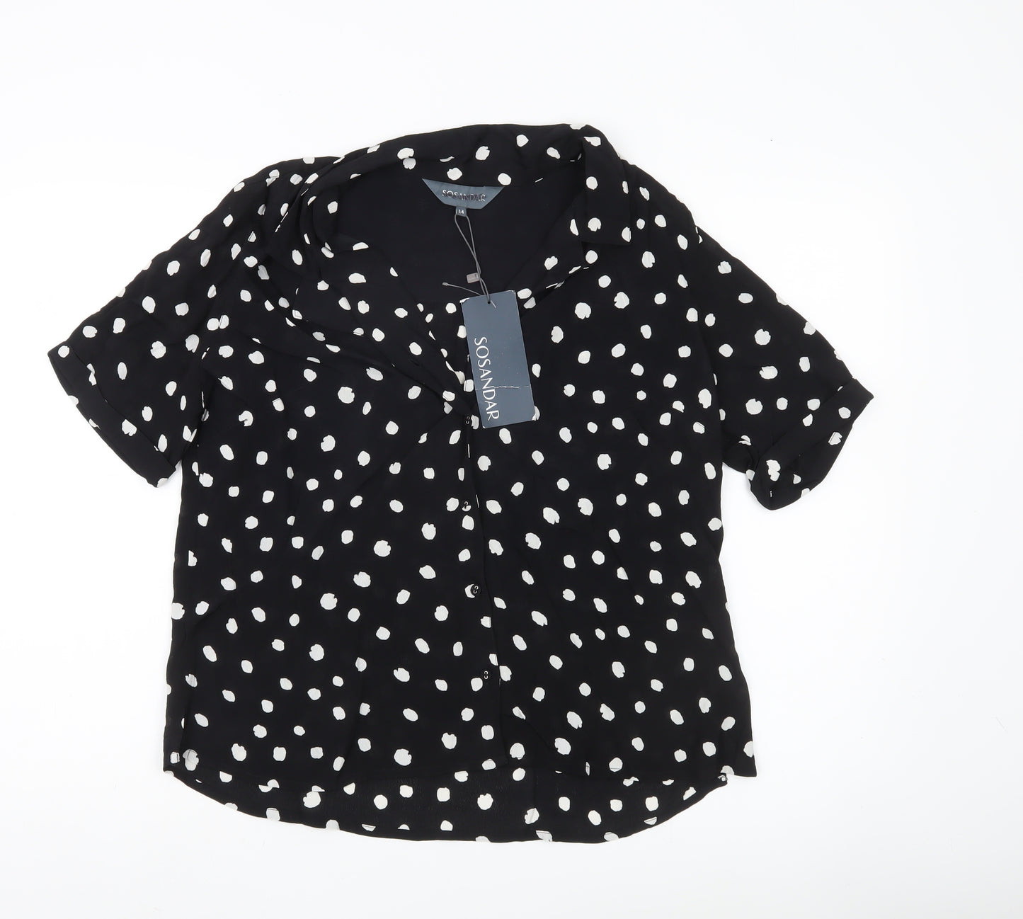 Sosandar Women's Black Polka Dot Button-Up Blouse Size 14