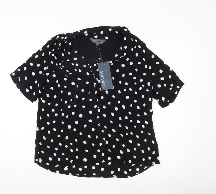 Sosandar Women's Black Polka Dot Button-Up Blouse Size 14