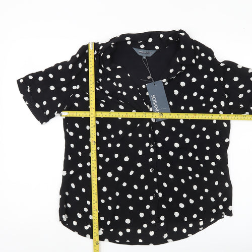 Sosandar Women's Black Polka Dot Button-Up Blouse Size 14
