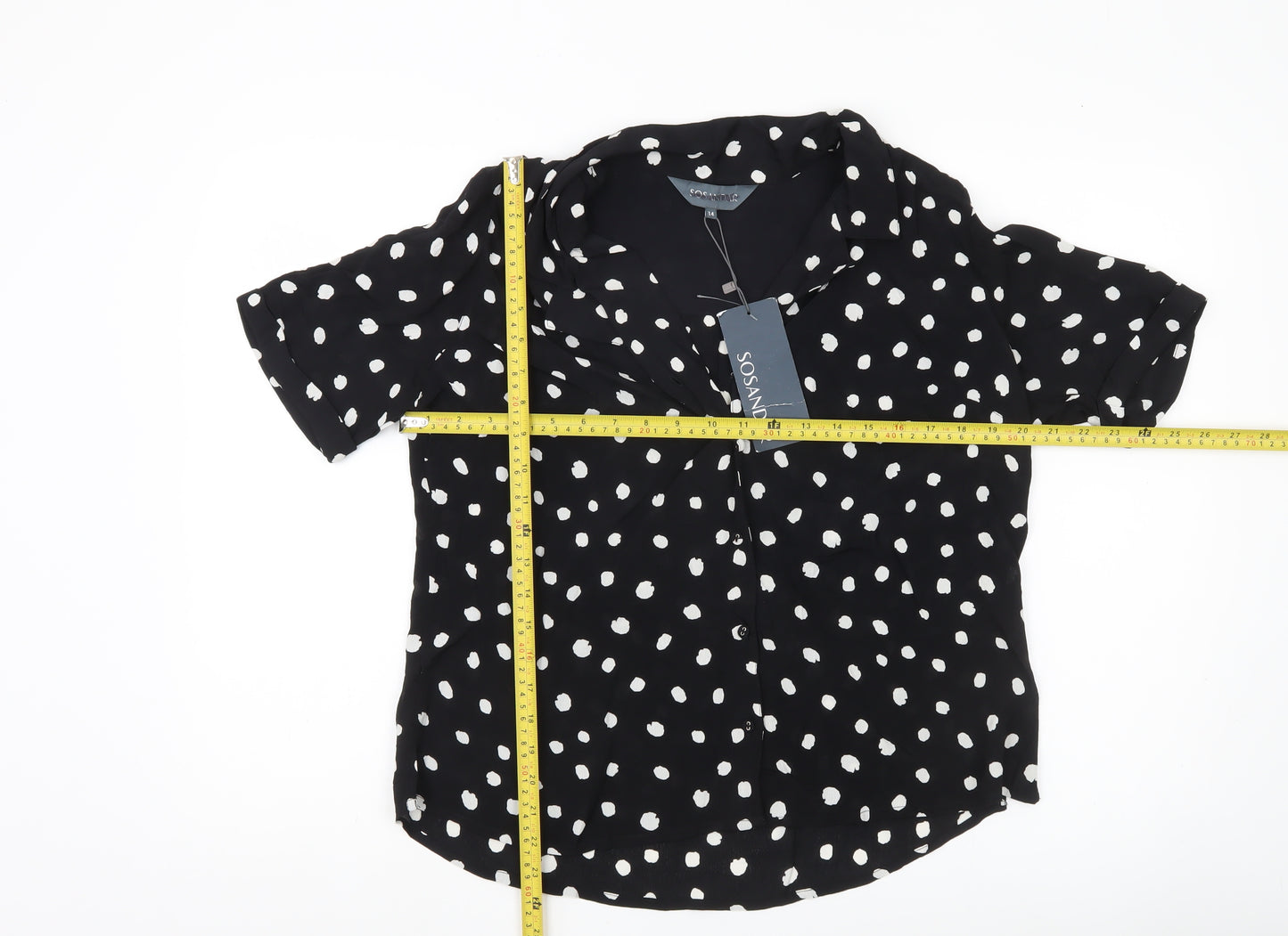 Sosandar Women's Black Polka Dot Button-Up Blouse Size 14