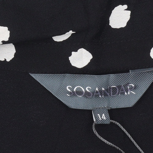 Sosandar Women's Black Polka Dot Button-Up Blouse Size 14