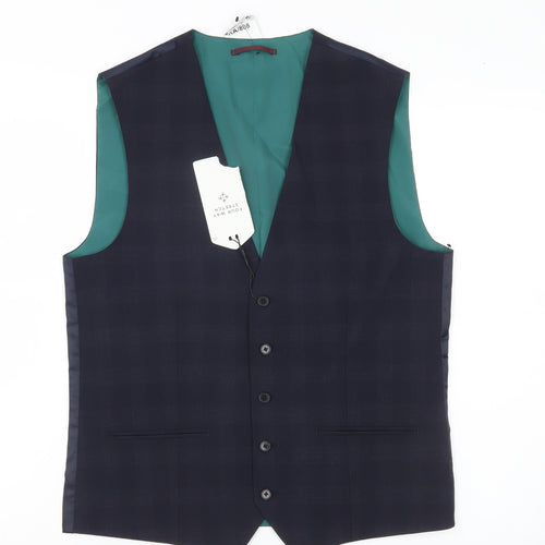 Next Men’s Blue Checked Waistcoat 38in Chest Regular Fit