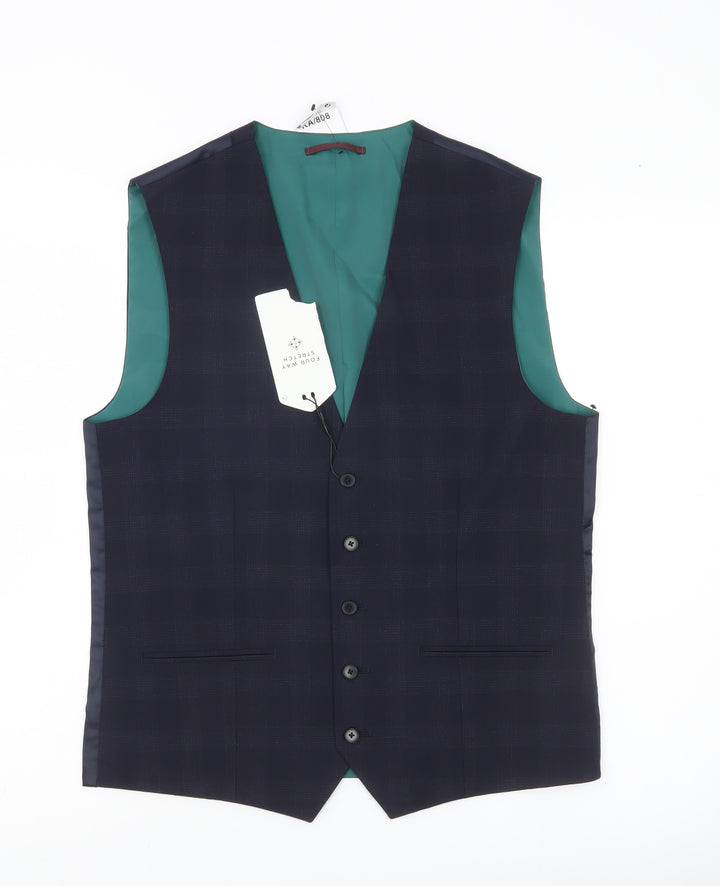 Next Men’s Blue Checked Waistcoat 38in Chest Regular Fit