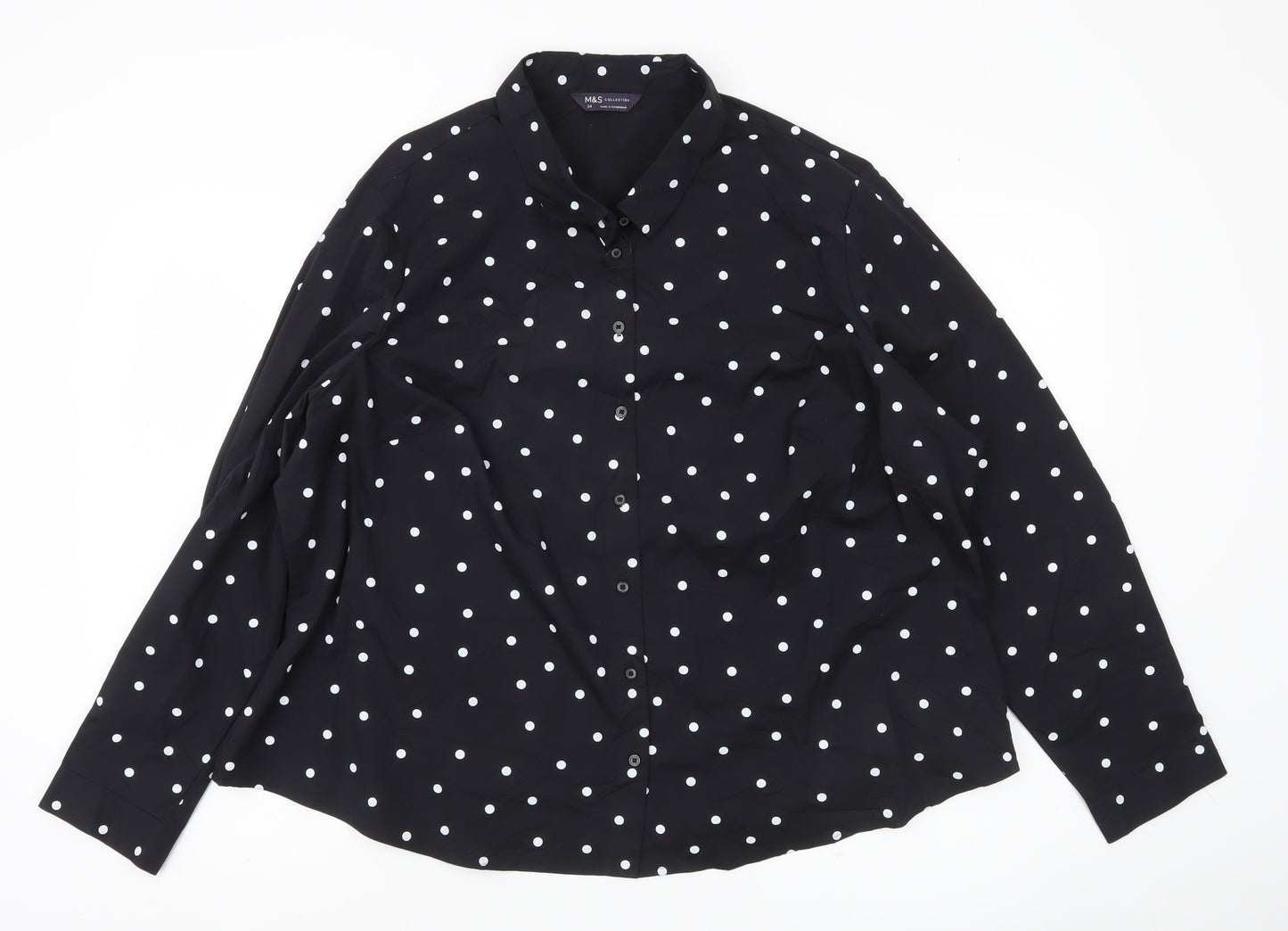 Marks and Spencer Women Black Polka Dot Button-Up Shirt Size 24