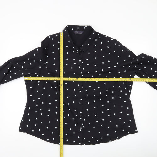 Marks and Spencer Women Black Polka Dot Button-Up Shirt Size 24