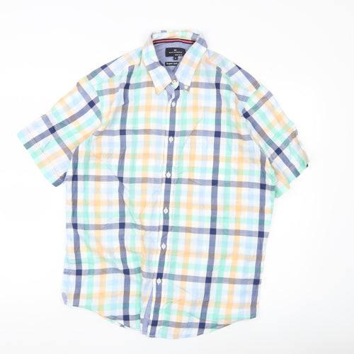 Marks and Spencer Blue Harbour Men's Multicoloured Check Cotton Short Sleeve Shirt M