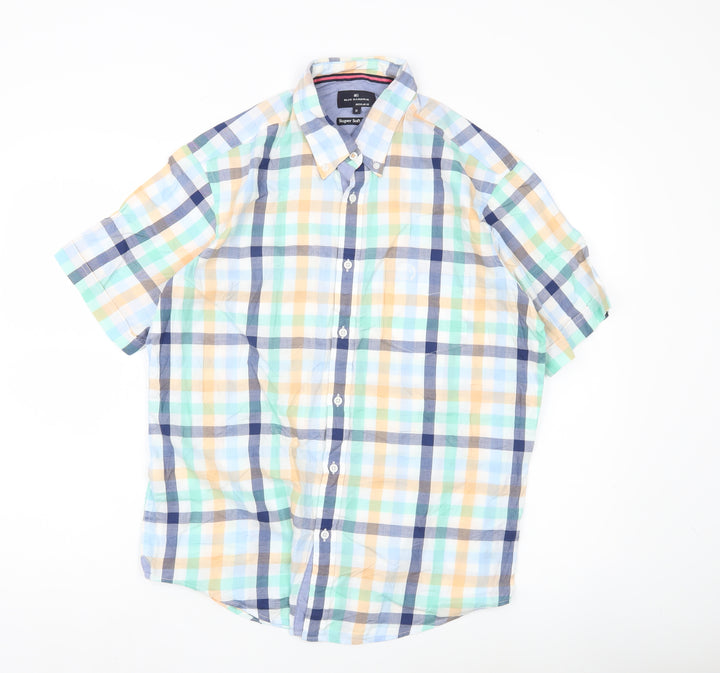 Marks and Spencer Blue Harbour Men's Multicoloured Check Cotton Short Sleeve Shirt M