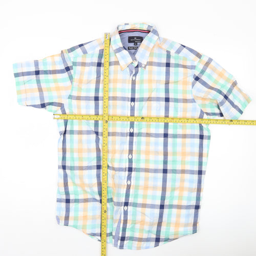 Marks and Spencer Blue Harbour Men's Multicoloured Check Cotton Short Sleeve Shirt M