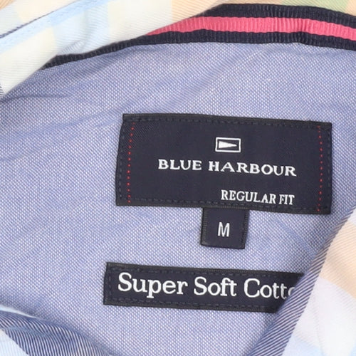 Marks and Spencer Blue Harbour Men's Multicoloured Check Cotton Short Sleeve Shirt M