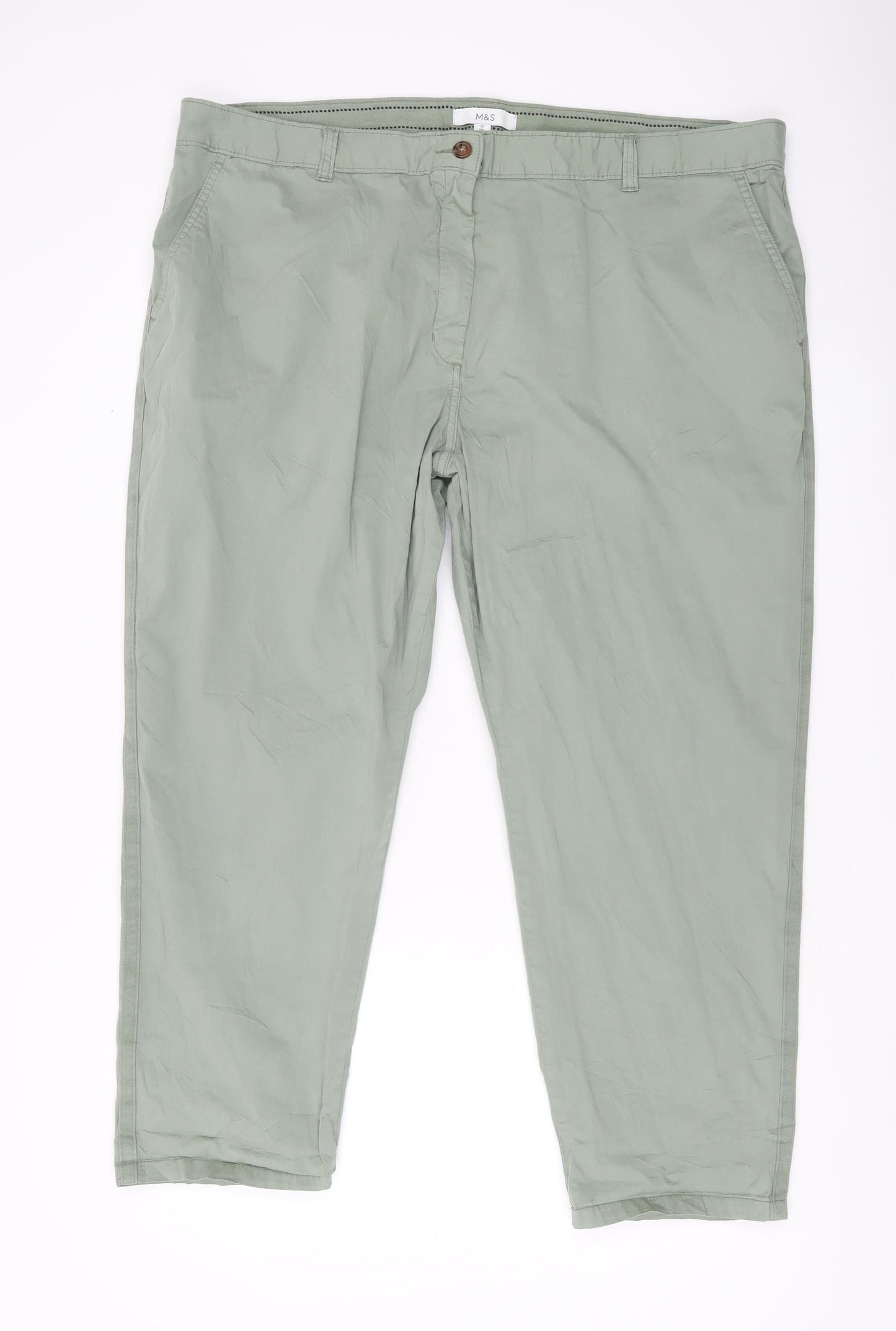 Marks and Spencer Womens Green Size 22 Regular Fit Chino Trousers