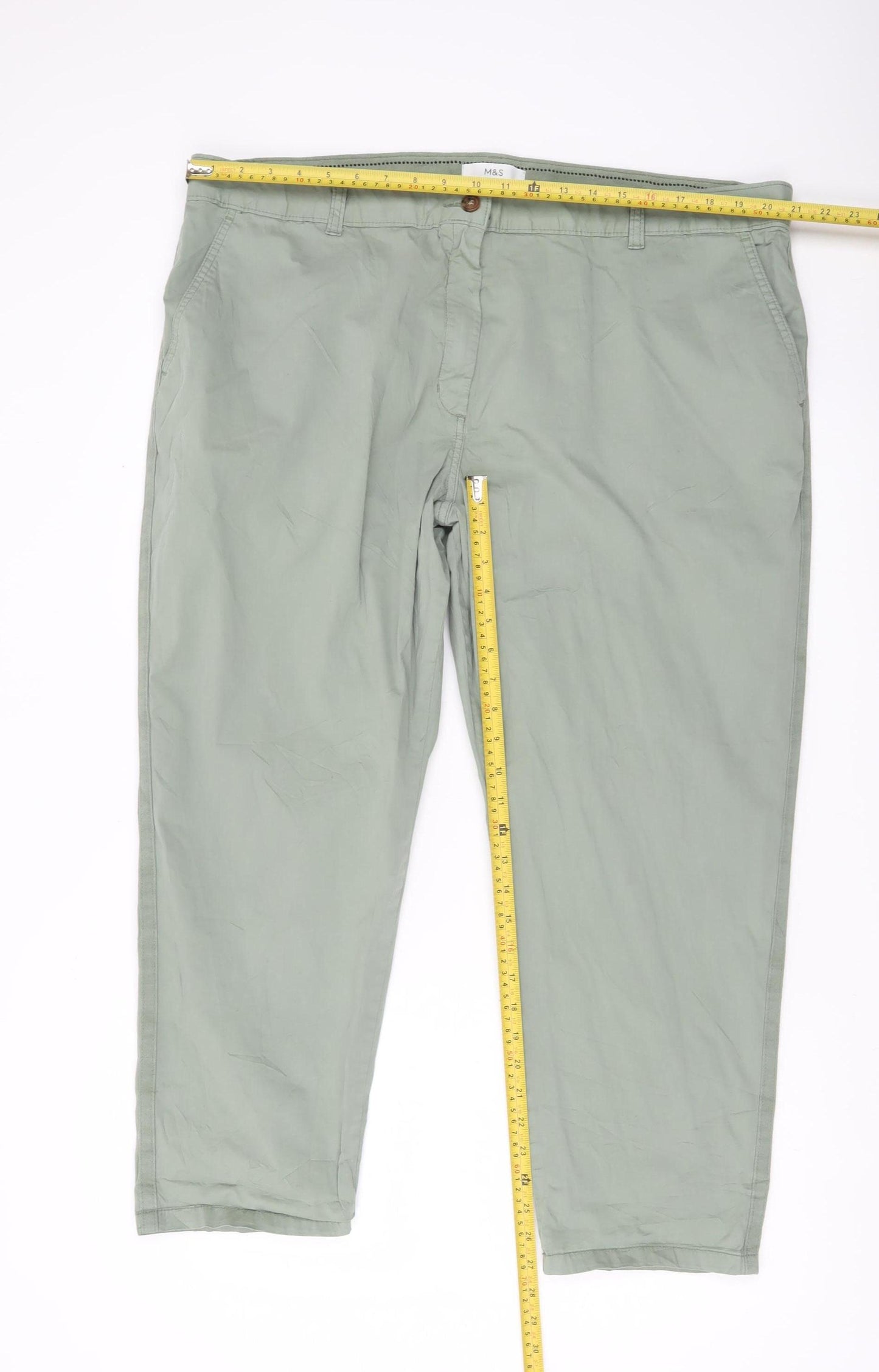 Marks and Spencer Womens Green Size 22 Regular Fit Chino Trousers