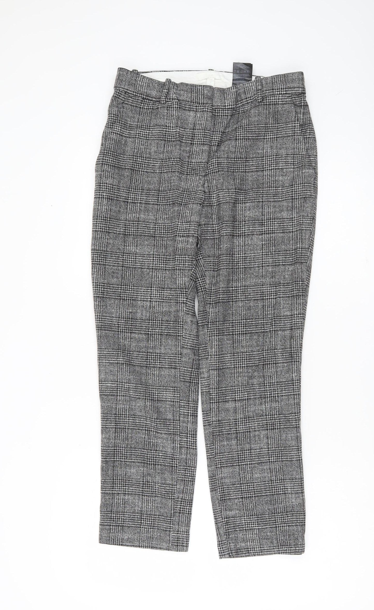 H&M Women’s Grey Check Trousers Size 10 Regular Stretch Workwear