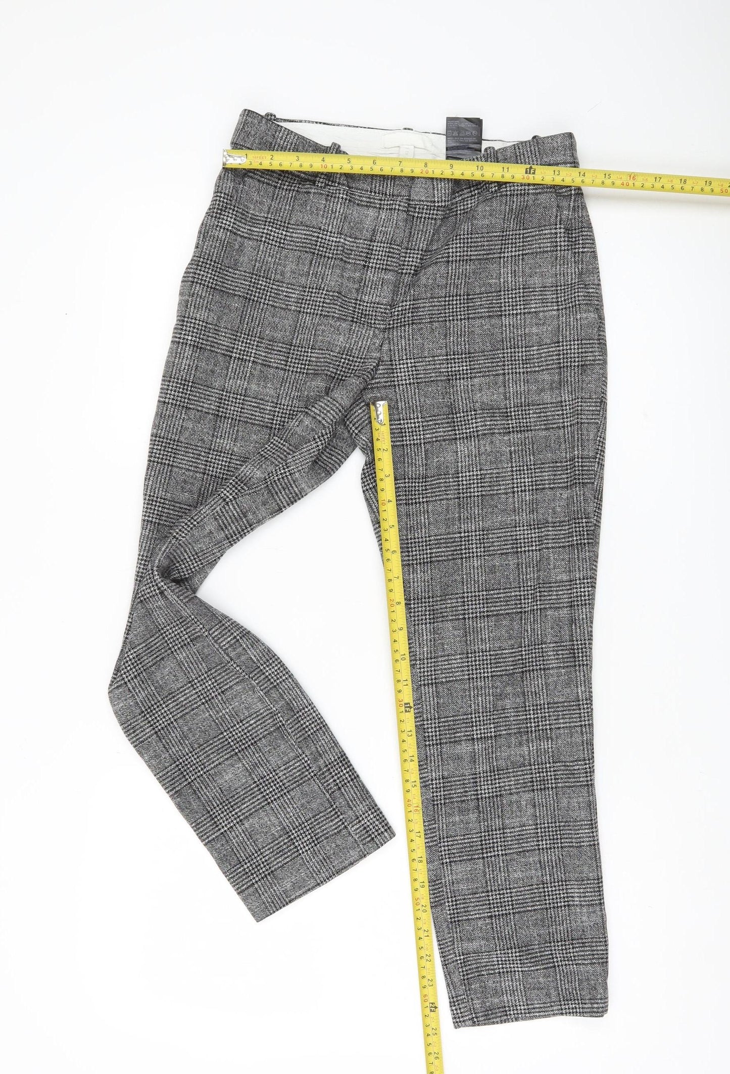 H&M Women’s Grey Check Trousers Size 10 Regular Stretch Workwear