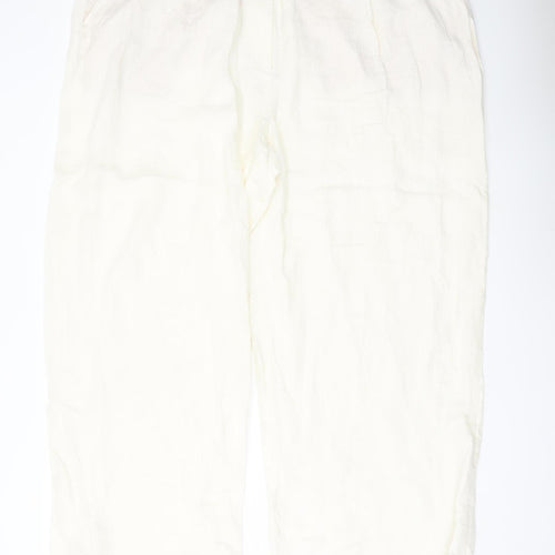 Marks and Spencer Women’s Ivory Linen Blend Straight Trousers Size 24