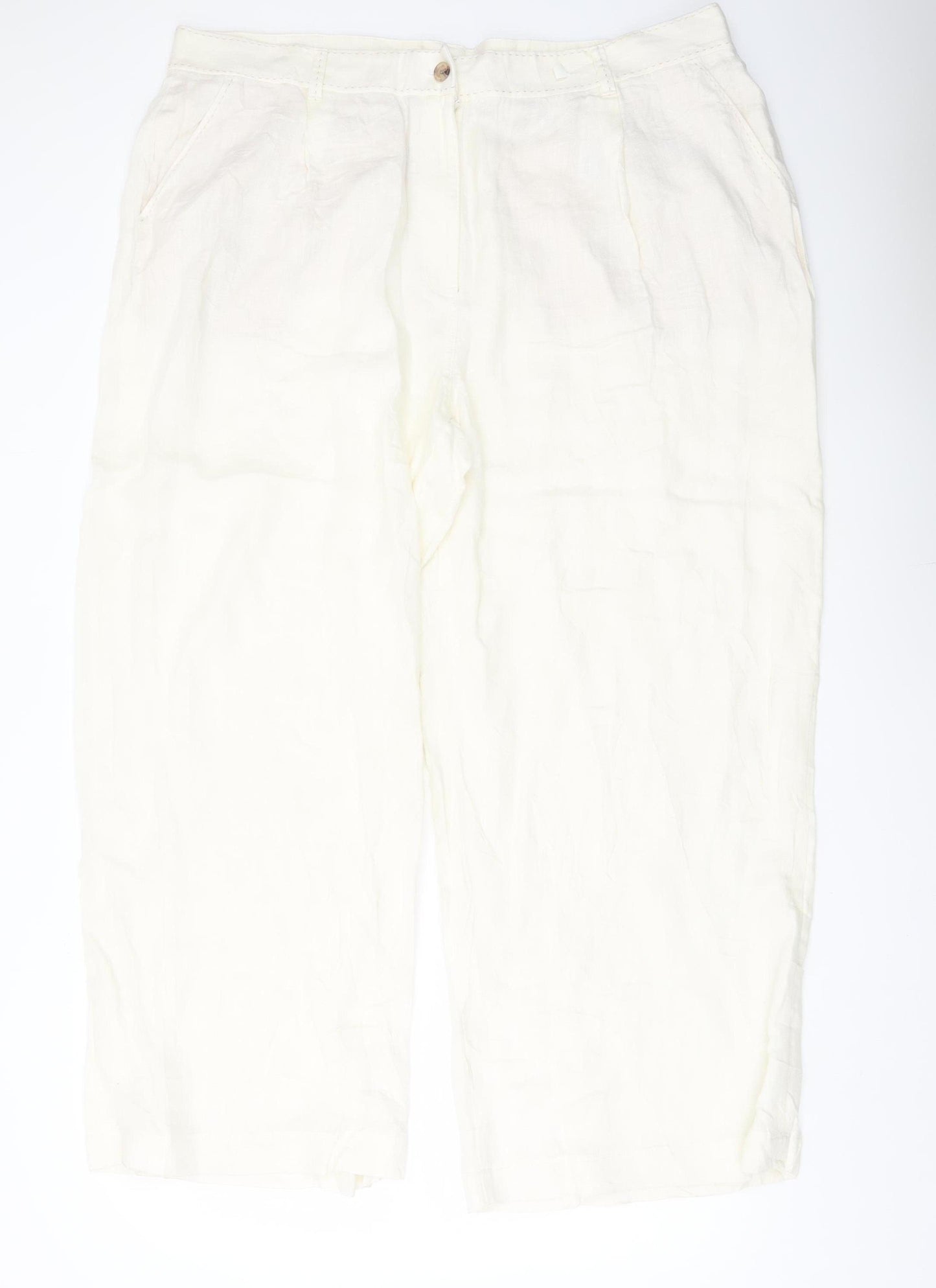 Marks and Spencer Women’s Ivory Linen Blend Straight Trousers Size 24