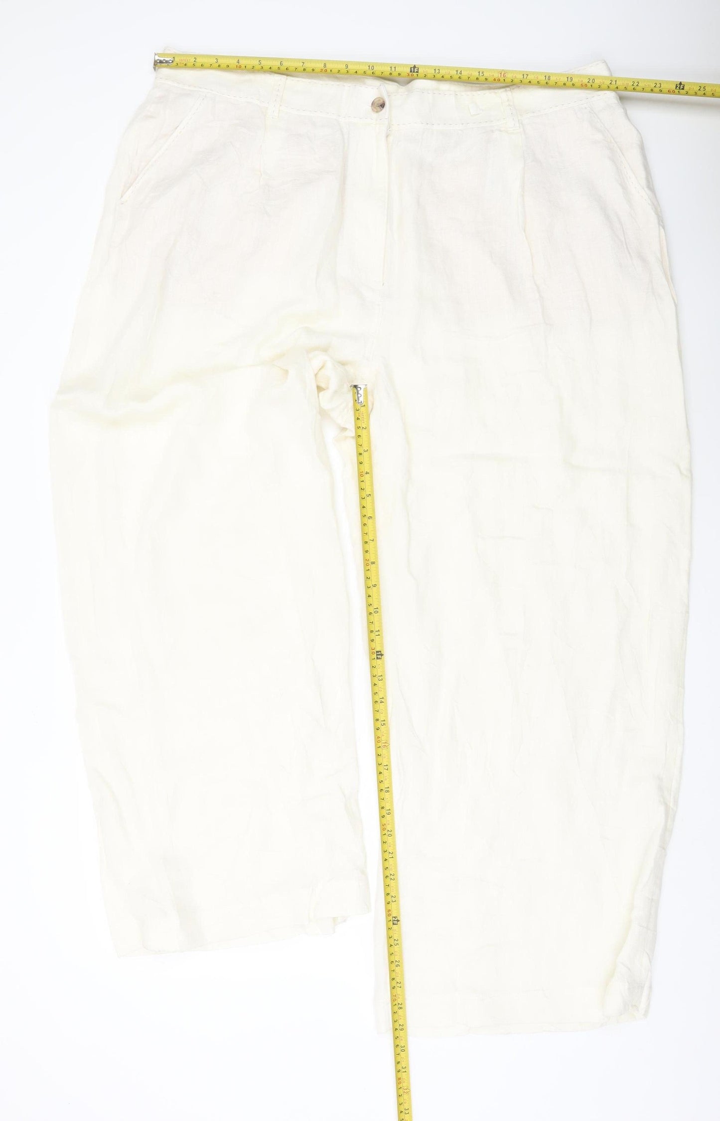 Marks and Spencer Women’s Ivory Linen Blend Straight Trousers Size 24