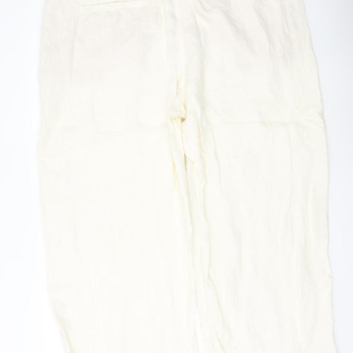 Marks and Spencer Women’s Ivory Linen Blend Straight Trousers Size 24