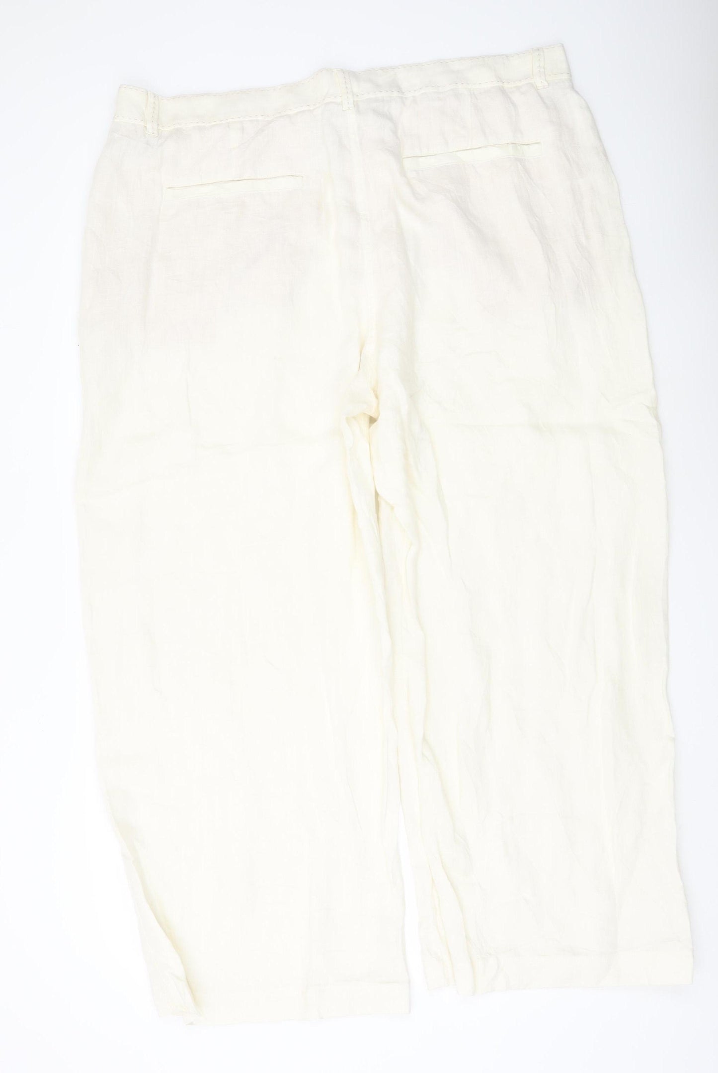 Marks and Spencer Women’s Ivory Linen Blend Straight Trousers Size 24