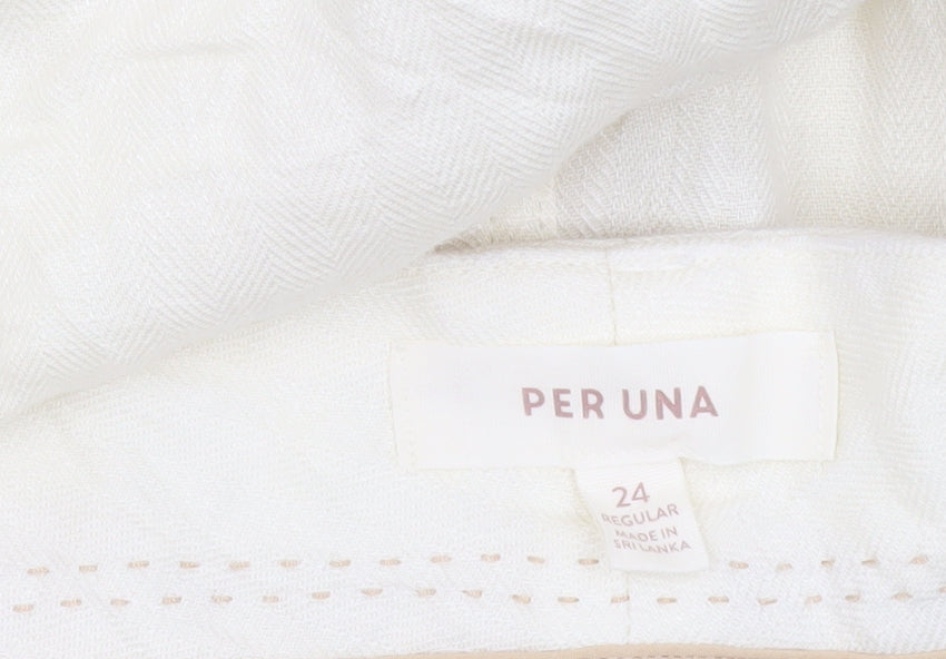 Marks and Spencer Women’s Ivory Linen Blend Straight Trousers Size 24