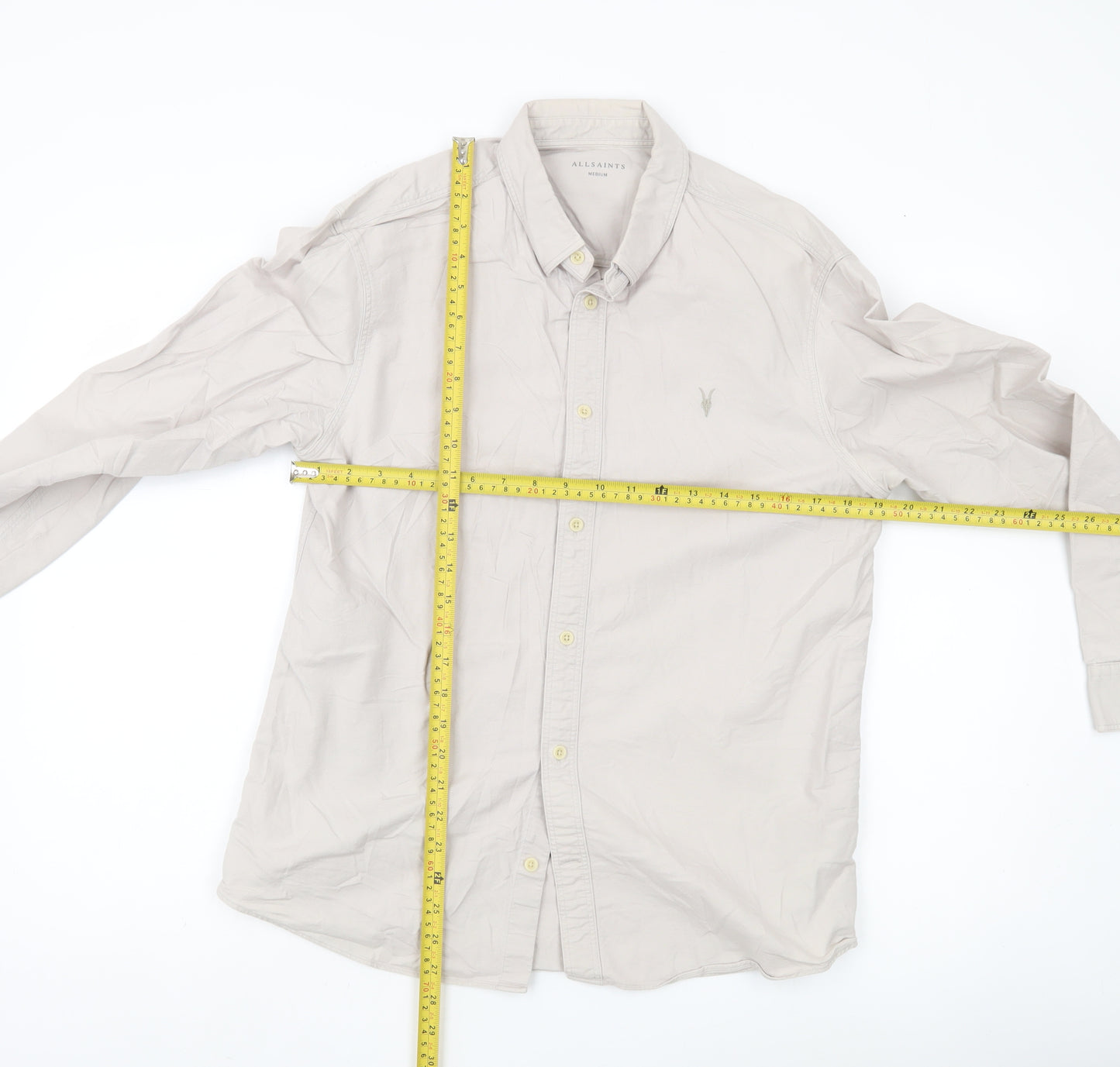 AllSaints Men’s Beige Medium Button-Up Long Sleeve Shirt