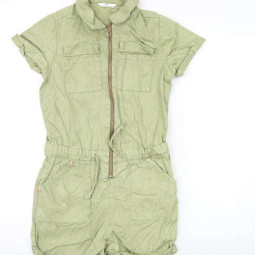 Marks and Spencer Girls Green Playsuit 11-12 Years Cotton Lyocell
