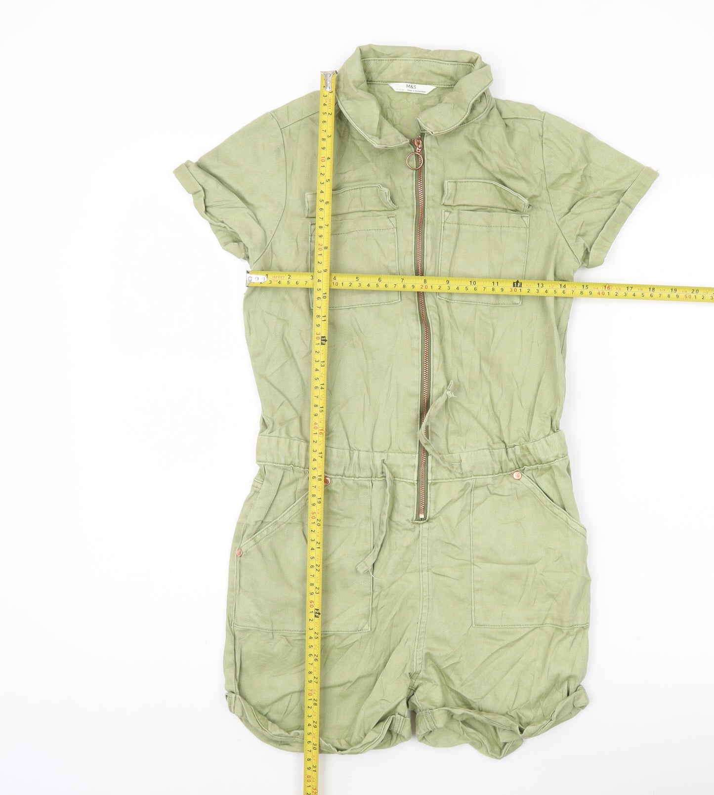 Marks and Spencer Girls Green Playsuit 11-12 Years Cotton Lyocell