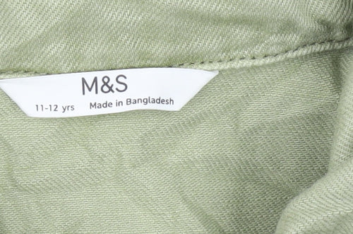 Marks and Spencer Girls Green Playsuit 11-12 Years Cotton Lyocell