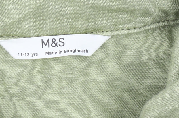 Marks and Spencer Girls Green Playsuit 11-12 Years Cotton Lyocell
