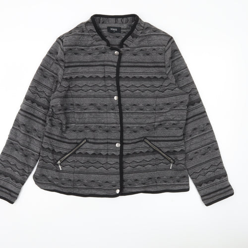 Klass Womens Grey Black Quilted Geometric Jacket Size 12