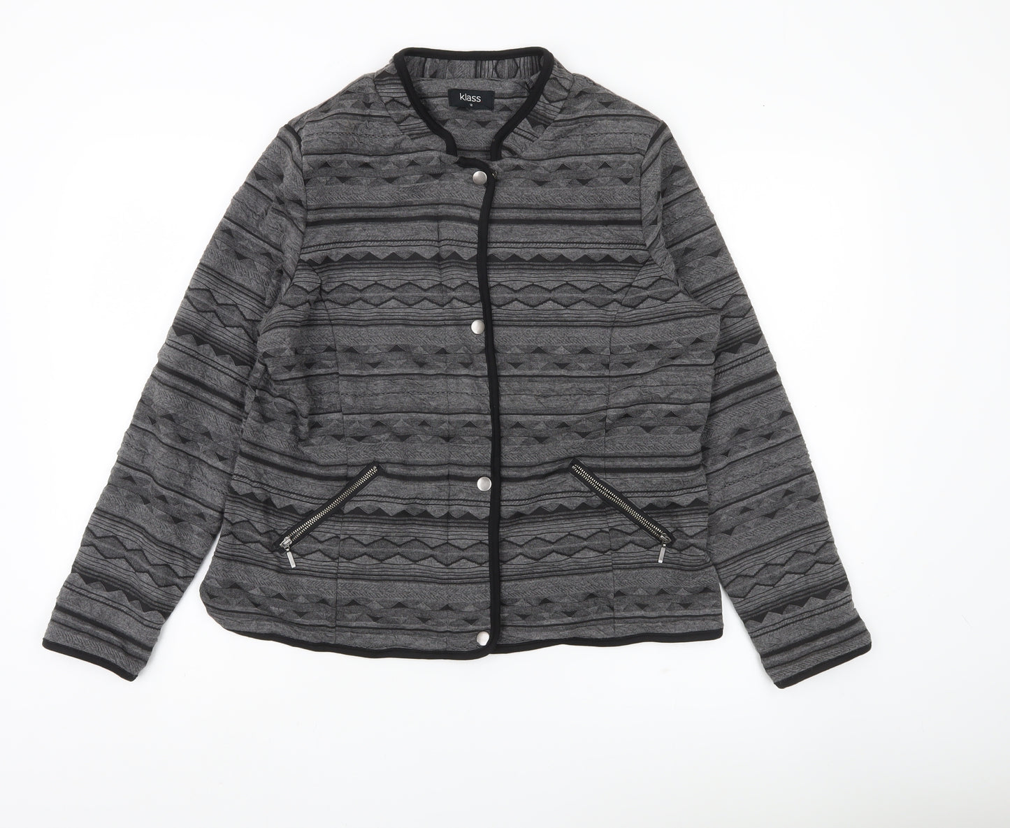 Klass Womens Grey Black Quilted Geometric Jacket Size 12