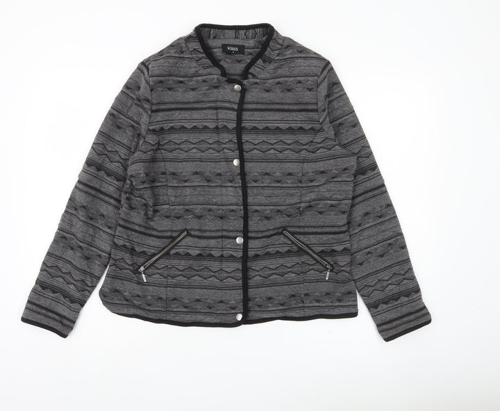 Klass Womens Grey Black Quilted Geometric Jacket Size 12