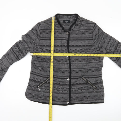 Klass Womens Grey Black Quilted Geometric Jacket Size 12