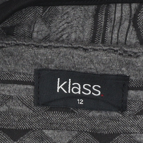 Klass Womens Grey Black Quilted Geometric Jacket Size 12