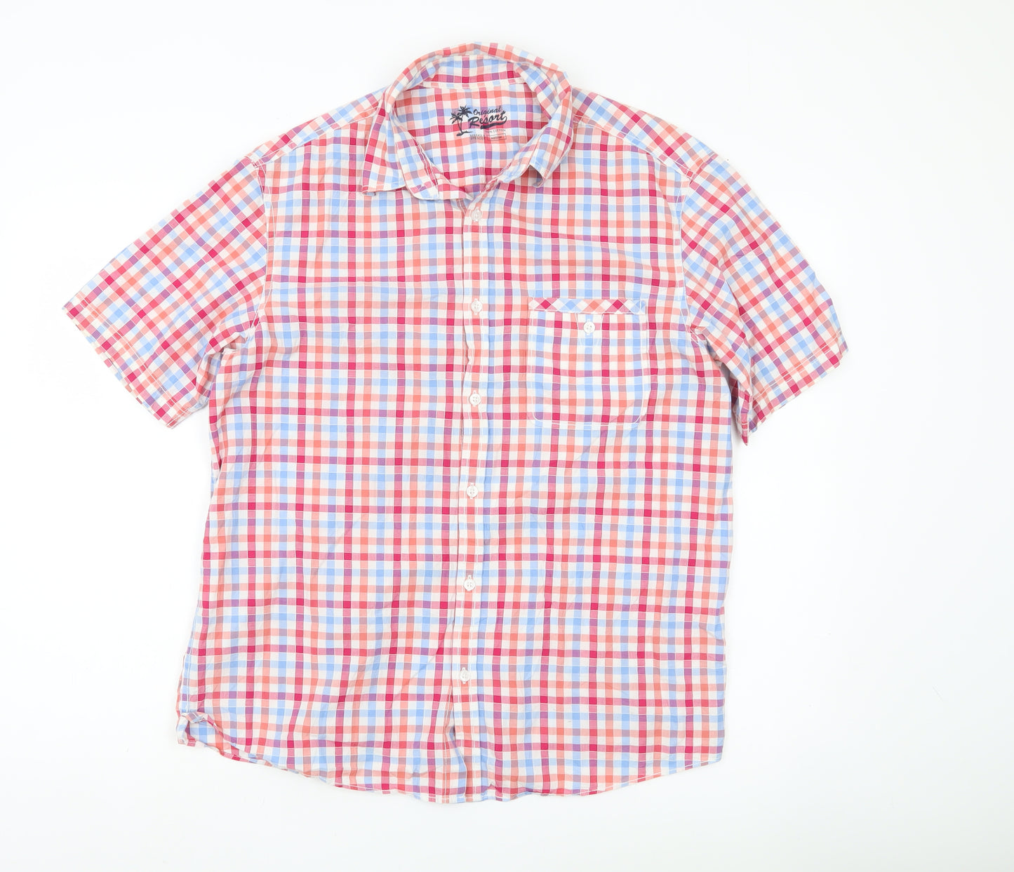 Marks and Spencer Men's Multicoloured Check Cotton Short Sleeve Shirt M