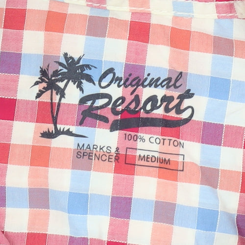 Marks and Spencer Men's Multicoloured Check Cotton Short Sleeve Shirt M