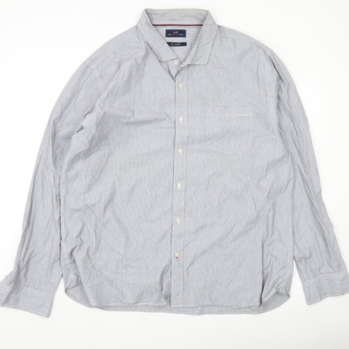 Easy Men’s Grey Striped Cotton Button-Up Shirt 2XL Long Sleeve