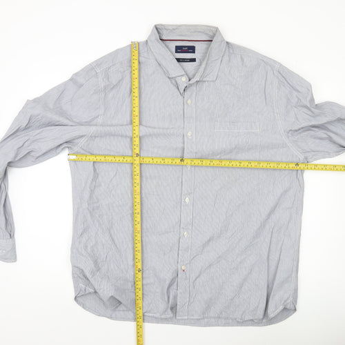 Easy Men’s Grey Striped Cotton Button-Up Shirt 2XL Long Sleeve