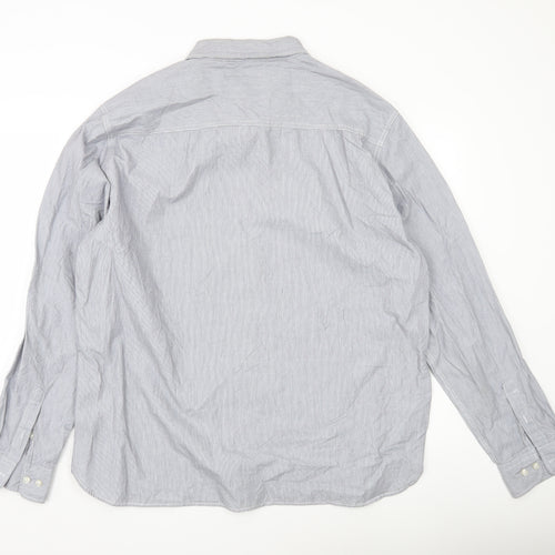 Easy Men’s Grey Striped Cotton Button-Up Shirt 2XL Long Sleeve