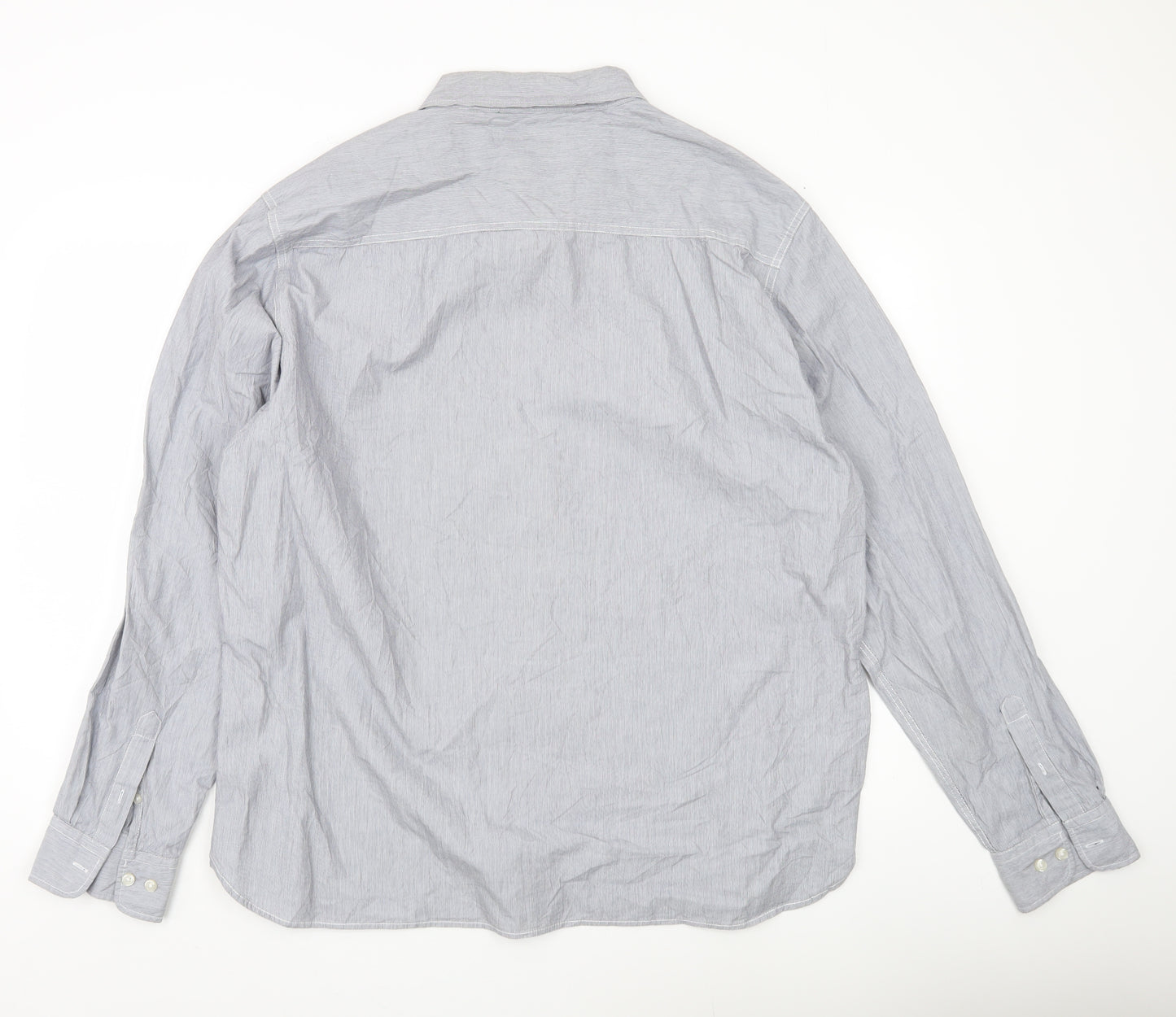 Easy Men’s Grey Striped Cotton Button-Up Shirt 2XL Long Sleeve