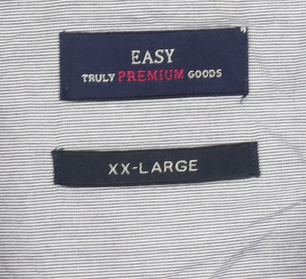 Easy Men’s Grey Striped Cotton Button-Up Shirt 2XL Long Sleeve