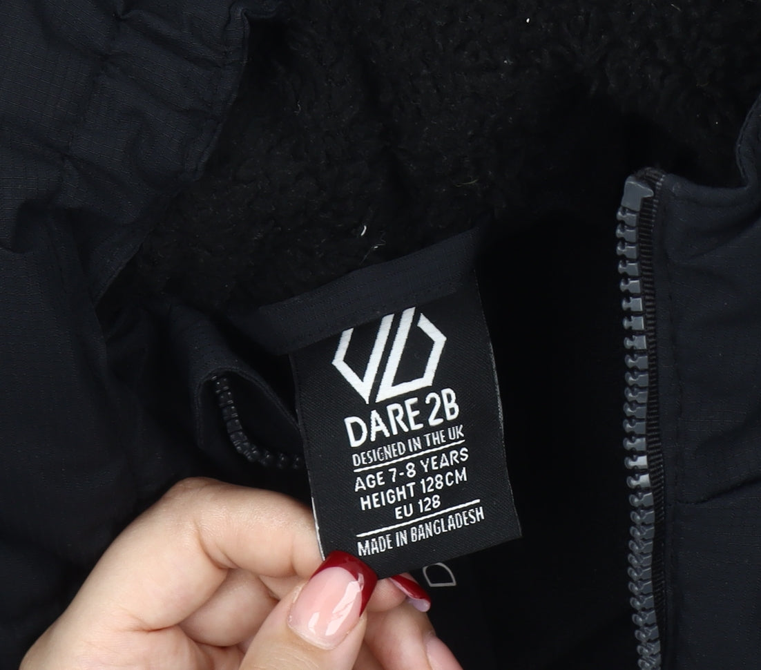 Dare 2B Boys Black Puffer Jacket 7-8 Years Hooded Winter Coat