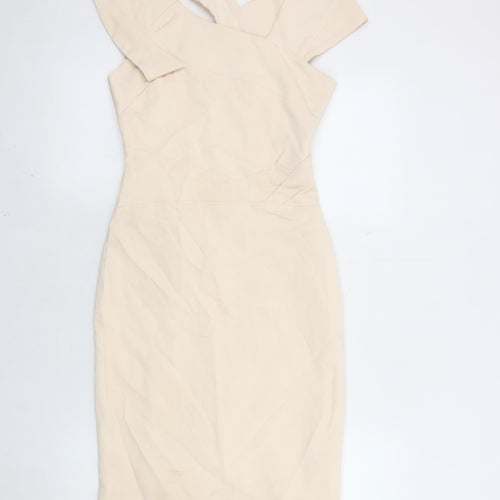 Reiss Womens Beige Bodycon Dress Size 6 V-Neck Sleeveless Formal