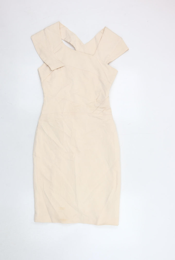 Reiss Womens Beige Bodycon Dress Size 6 V-Neck Sleeveless Formal