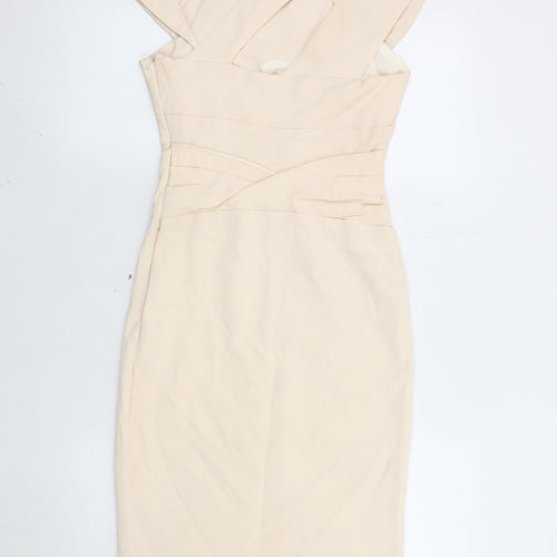 Reiss Womens Beige Bodycon Dress Size 6 V-Neck Sleeveless Formal