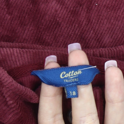 Cotton Traders Women Red Corduroy Button-Up Long Sleeve Size 18