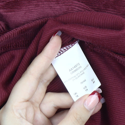Cotton Traders Women Red Corduroy Button-Up Long Sleeve Size 18