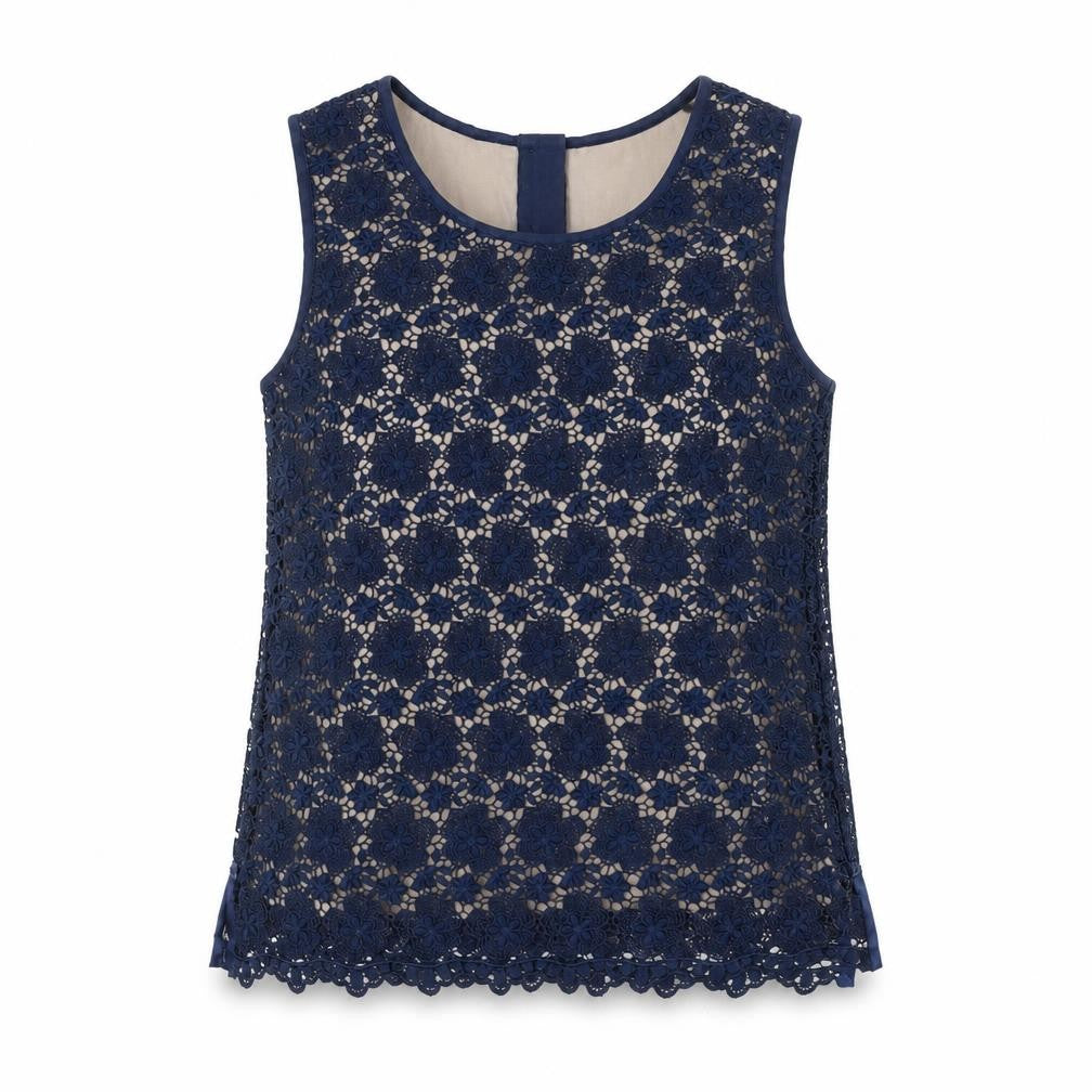 Front view of Great Plains Women Blue Lace Sleeveless Blouse M