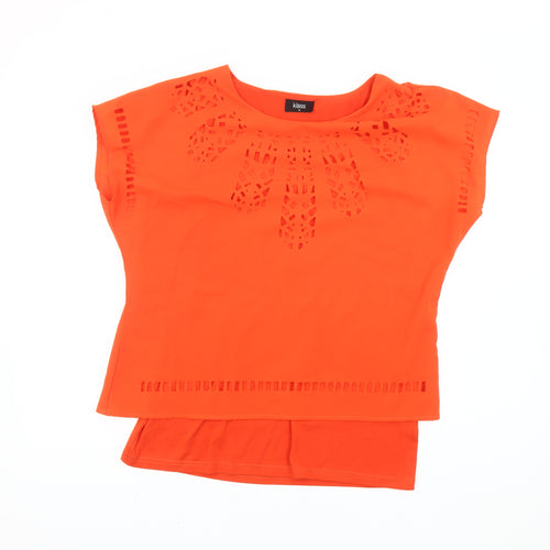 Klass Women Orange Blouse Size 12 Tunic Cut Out Detail